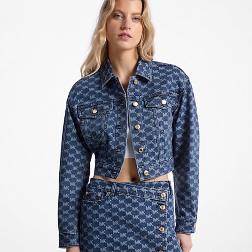 Michael Kors MK monogram denim cropped jacket / new with tags / rare / size M